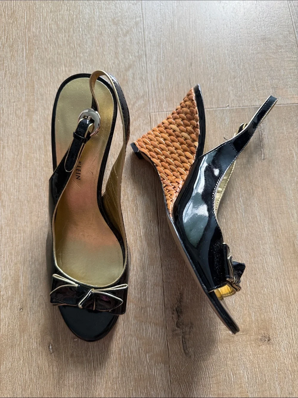 Black Patent Slingback Wedge wicker espadrille